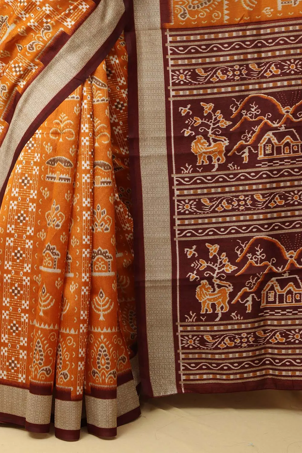 Stunning Yellow Silk Sambalpuri Print Saree: Exquisite Digital Print