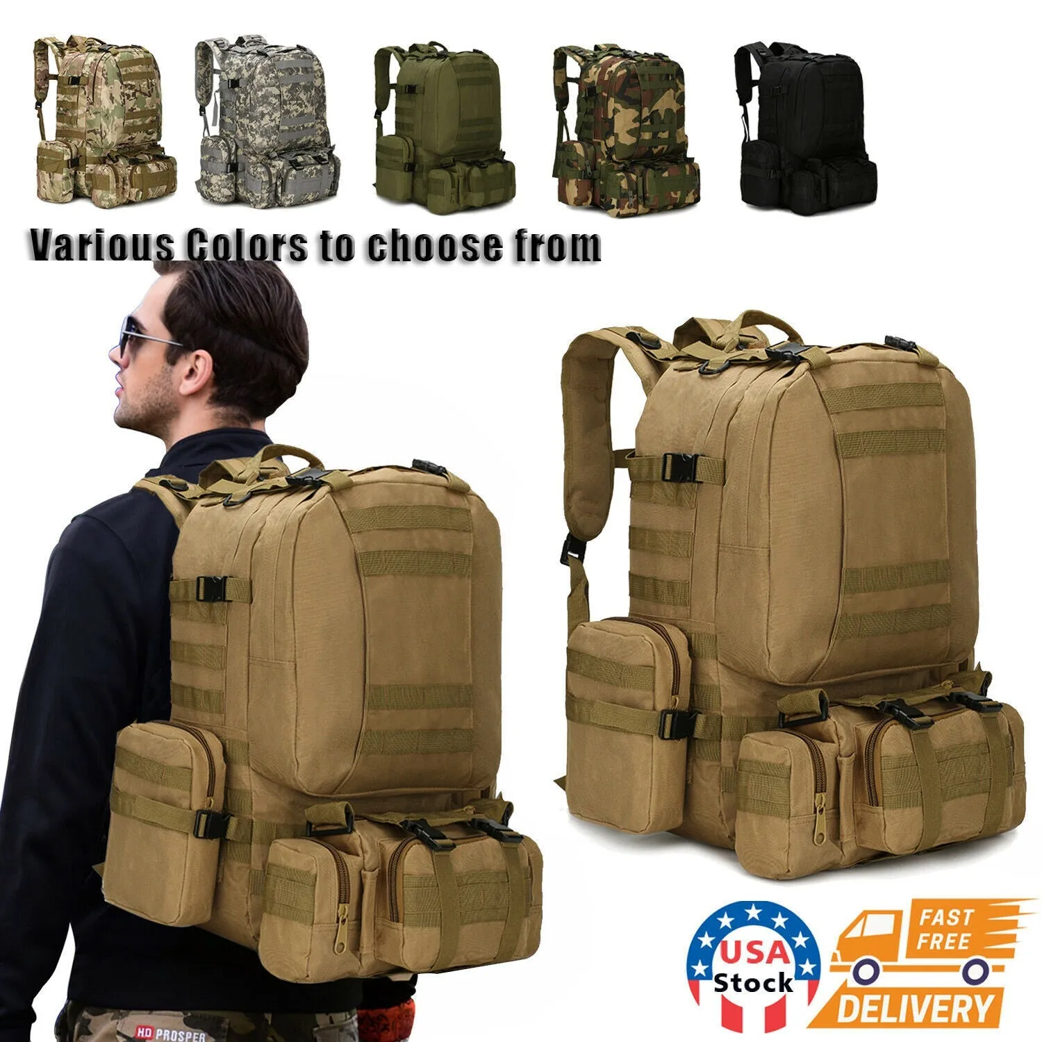 Tactical Backpack Military Molle Rucksack Camping Bag Travel Hiking 60L