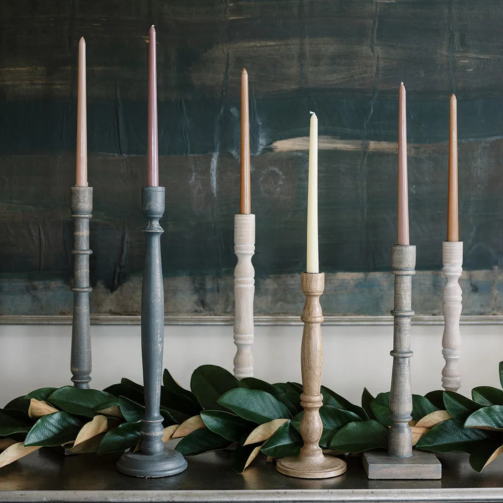 Tapered Candle Holder, Dark Grey Wood