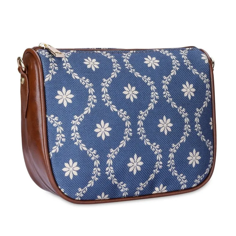 THE CLOWNFISH Garnet Series Printed Handicraft Fabric & Tapestry Crossbody Sling Bag for Women Ladies Single Shoulder Bag Shoulder Belt (Royal Blue)