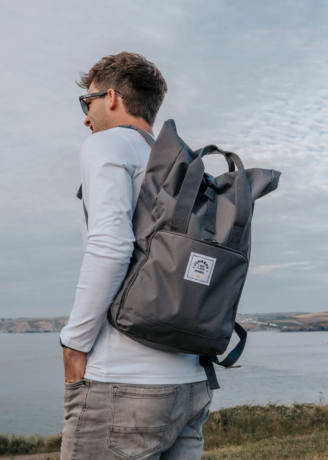 'The Everyday' Recycled Roll-Top Backpack in Charcoal