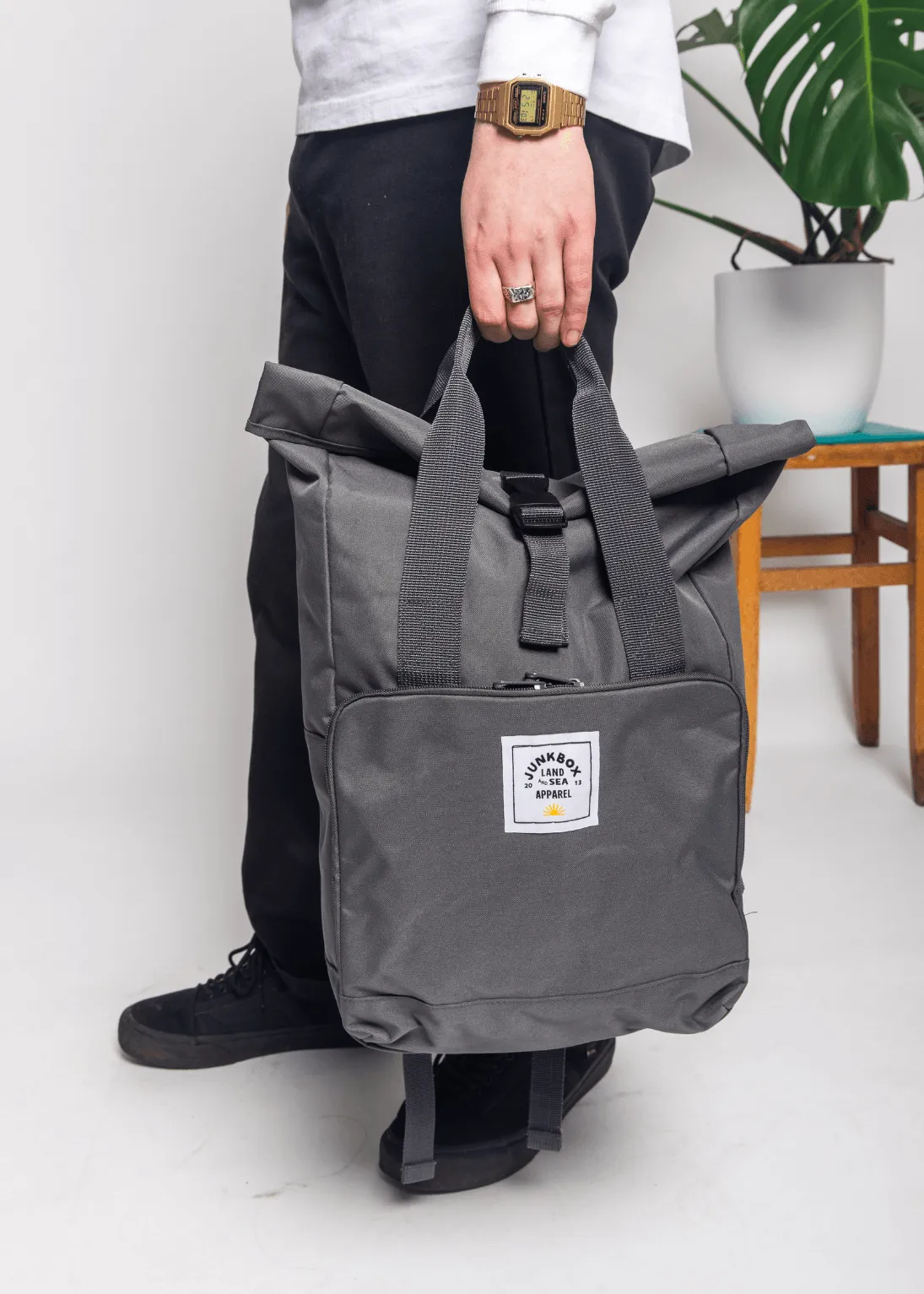 'The Everyday' Recycled Roll-Top Backpack in Charcoal