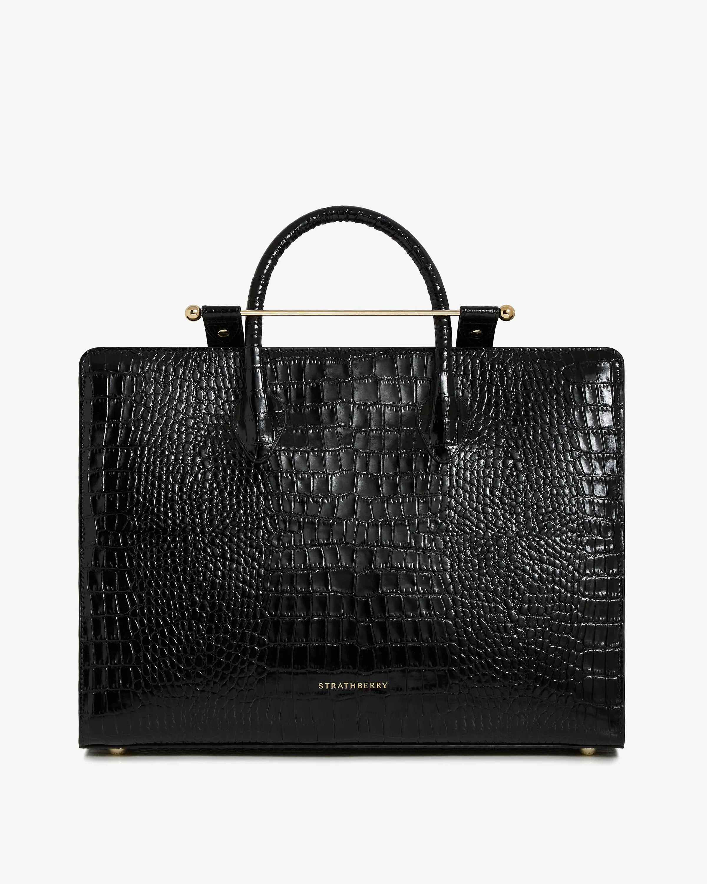 The Strathberry Tote - Croc-Embossed Leather Black