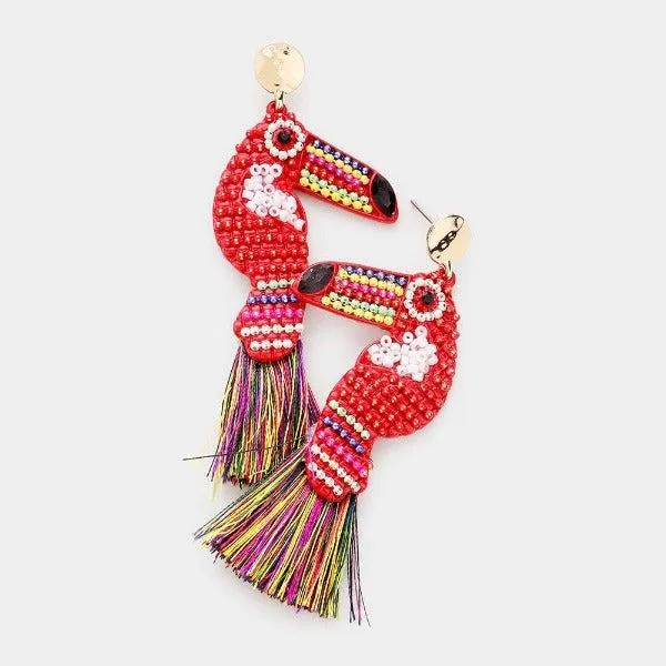 Toucan Tassel Multi Color Seed Bead Earrings