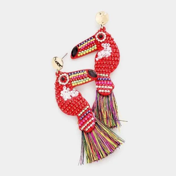 Toucan Tassel Multi Color Seed Bead Earrings