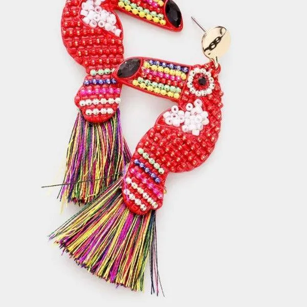 Toucan Tassel Multi Color Seed Bead Earrings