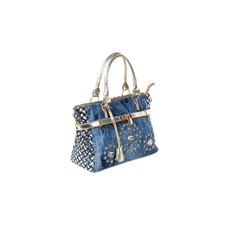 Toyella Diamond-studded Denim Messenger Bag