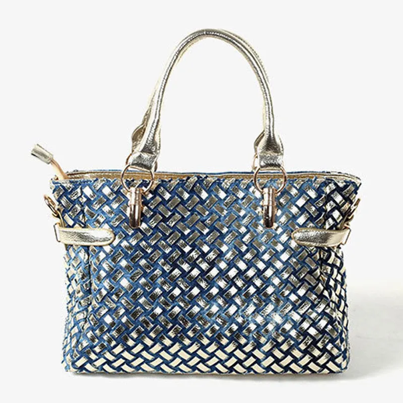 Toyella Diamond-studded Denim Messenger Bag