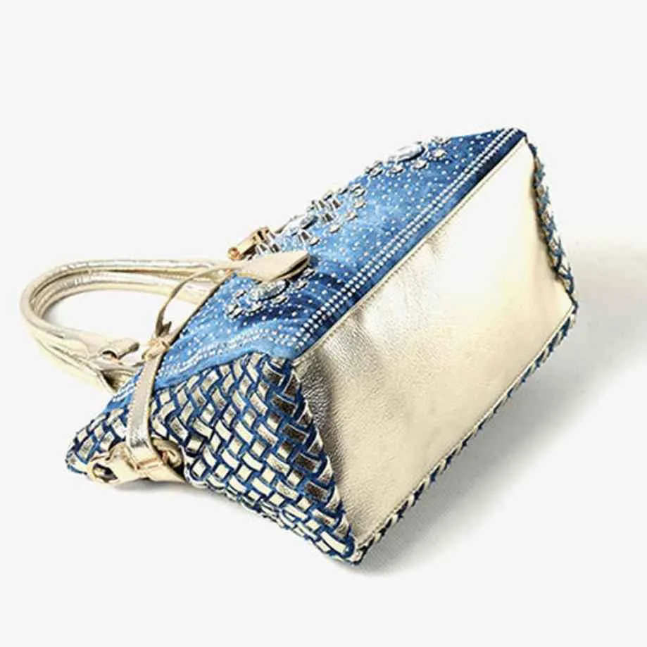 Toyella Diamond-studded Denim Messenger Bag