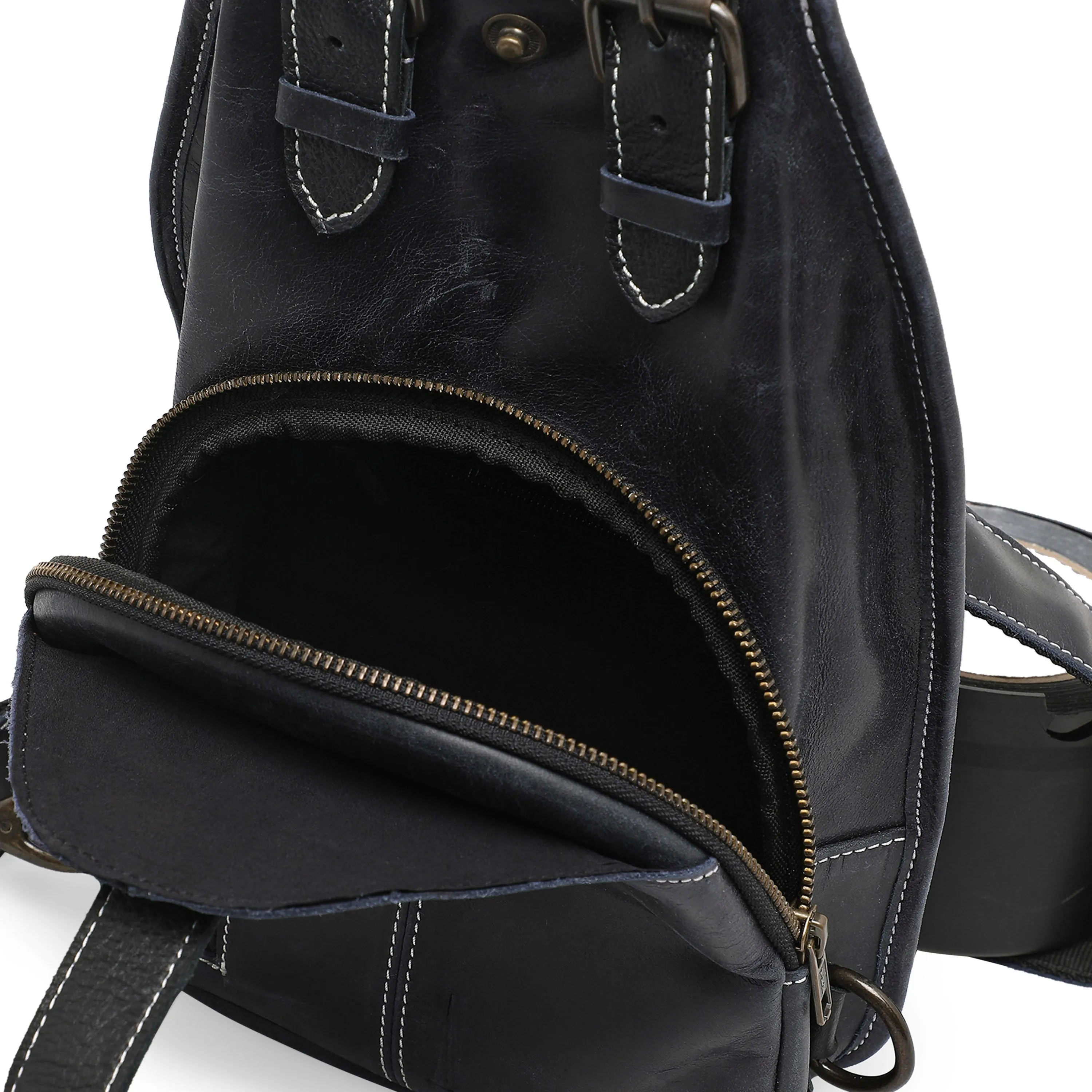 Urban Warrior Men's Genuine Leather Crossbody Bag - Black