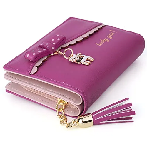 UTO Wallet for Girls PU Leather Card Holder Organizer Women Small Cute Coin Purse Rose Red