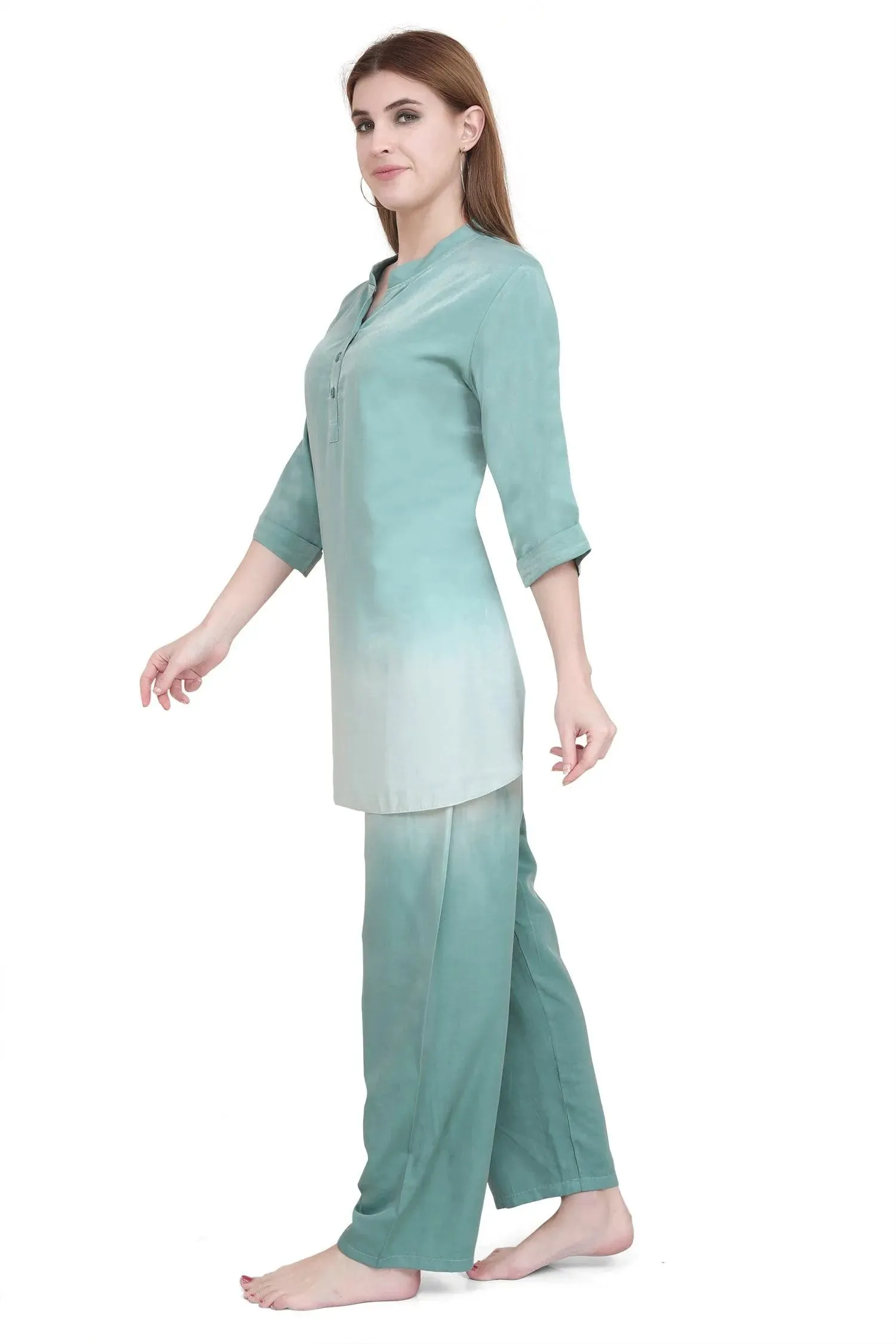 Velure Stunning Green Dual Shade Kurti Style Night Suit