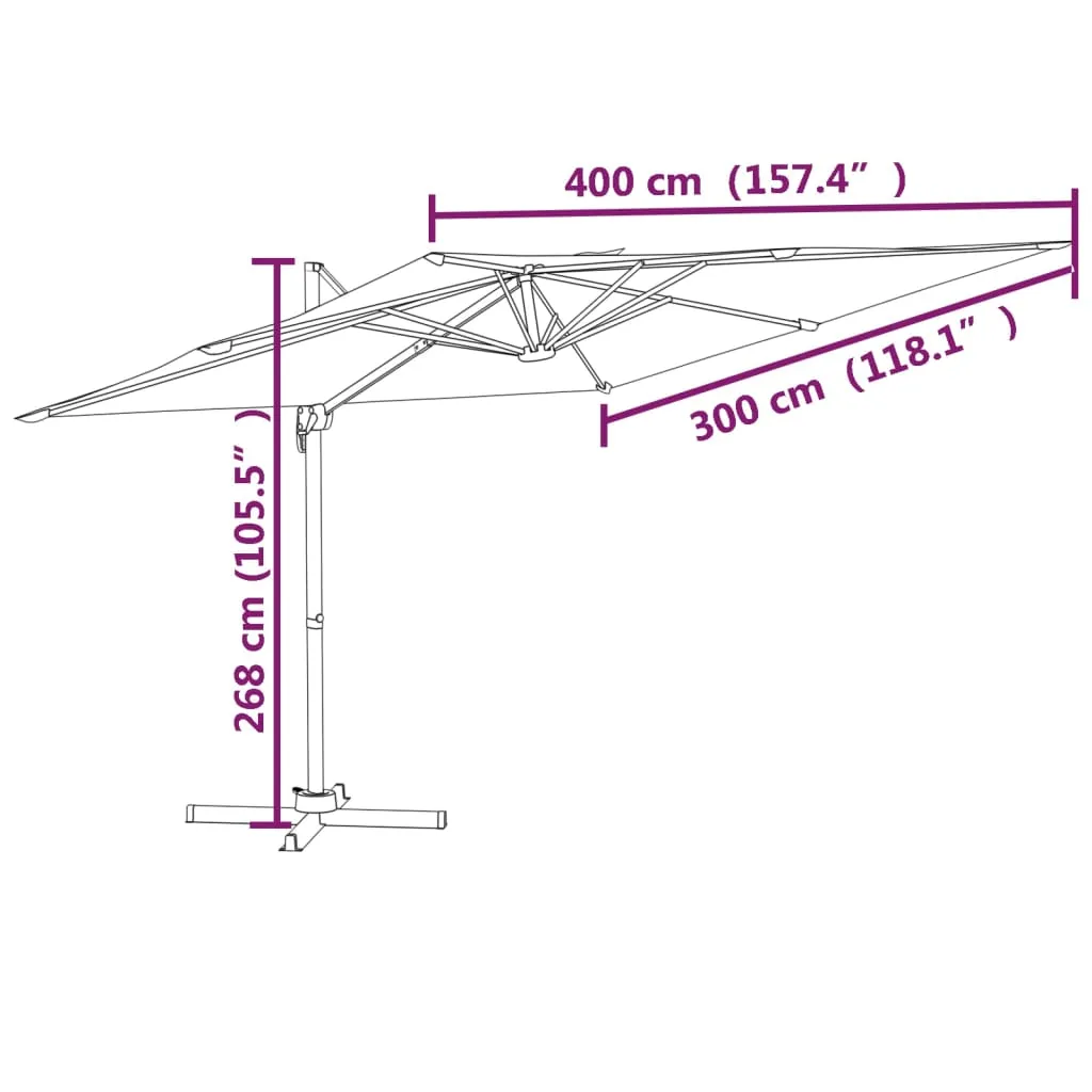 vidaXL Cantilever Garden Parasol with Aluminium Pole Bordeaux Red 400x300 cm