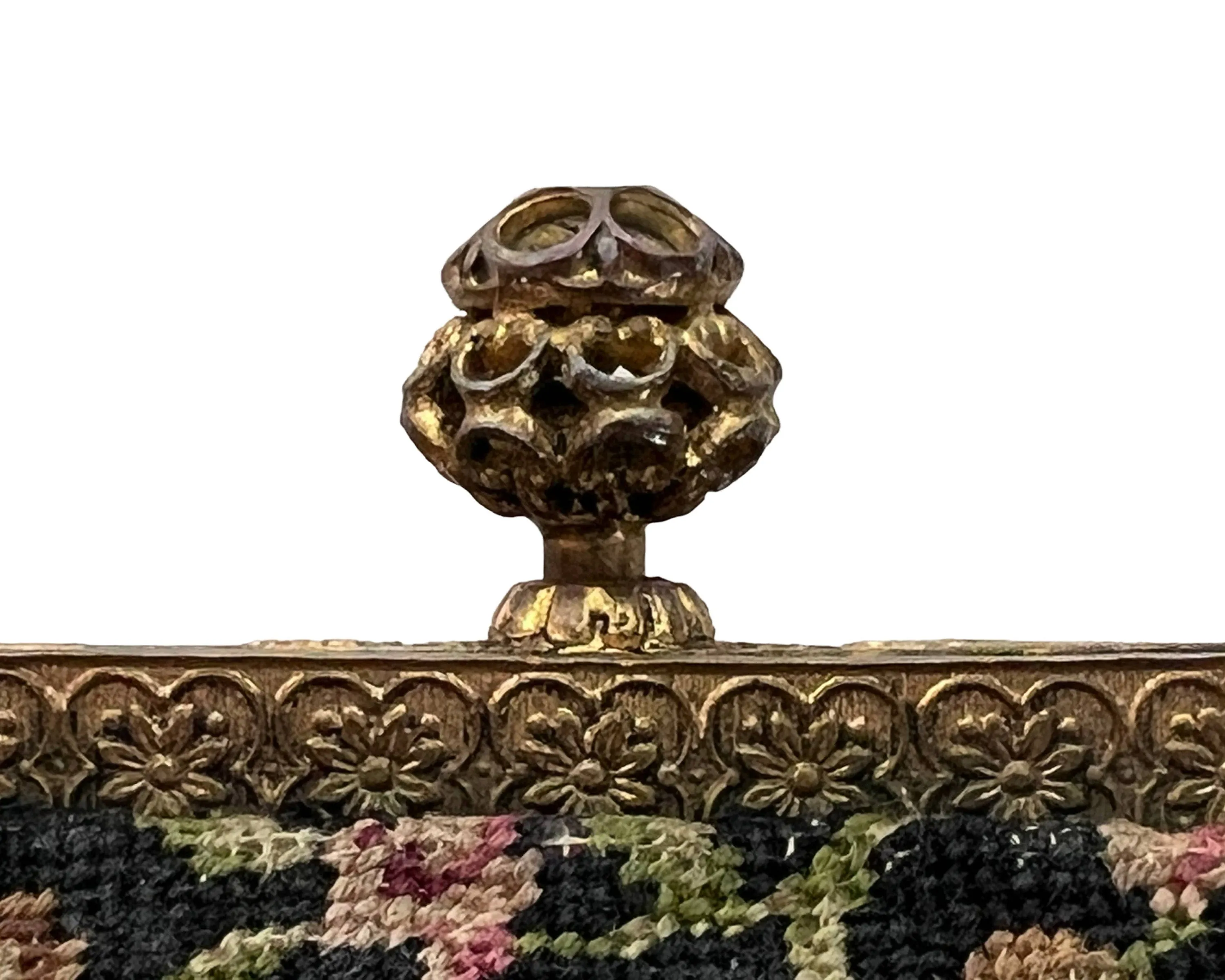 Vintage Petit Point Purse Floral Pattern with Jeweled Ormolu Frame