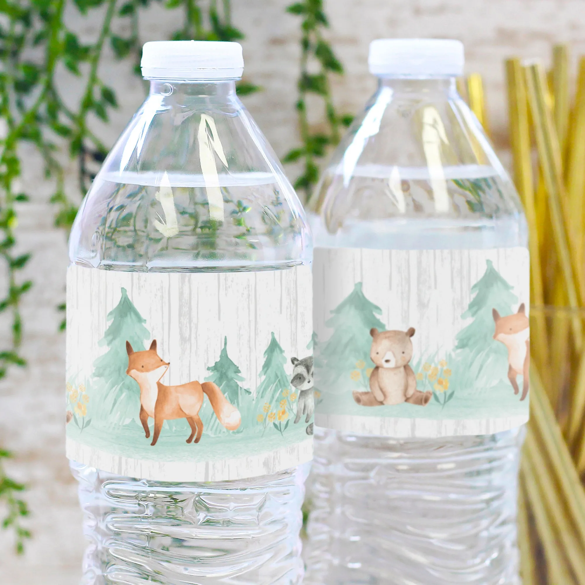 Watercolor Woodland Baby Shower Water Bottle Labels - 24 Count