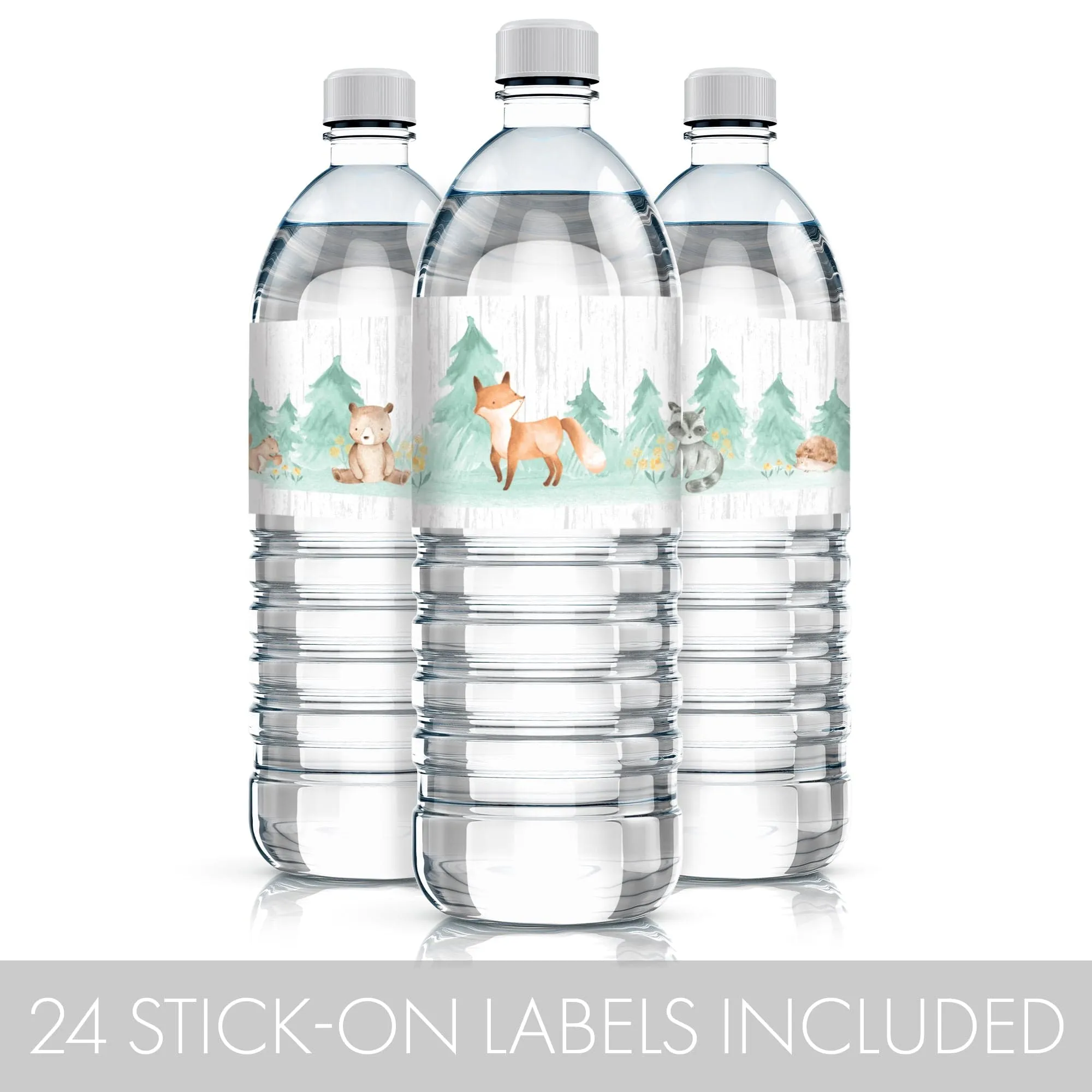 Watercolor Woodland Baby Shower Water Bottle Labels - 24 Count