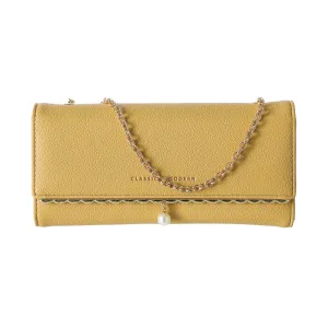 Women's Long Crossbody Bag with Imitation Pearl(Yellow)