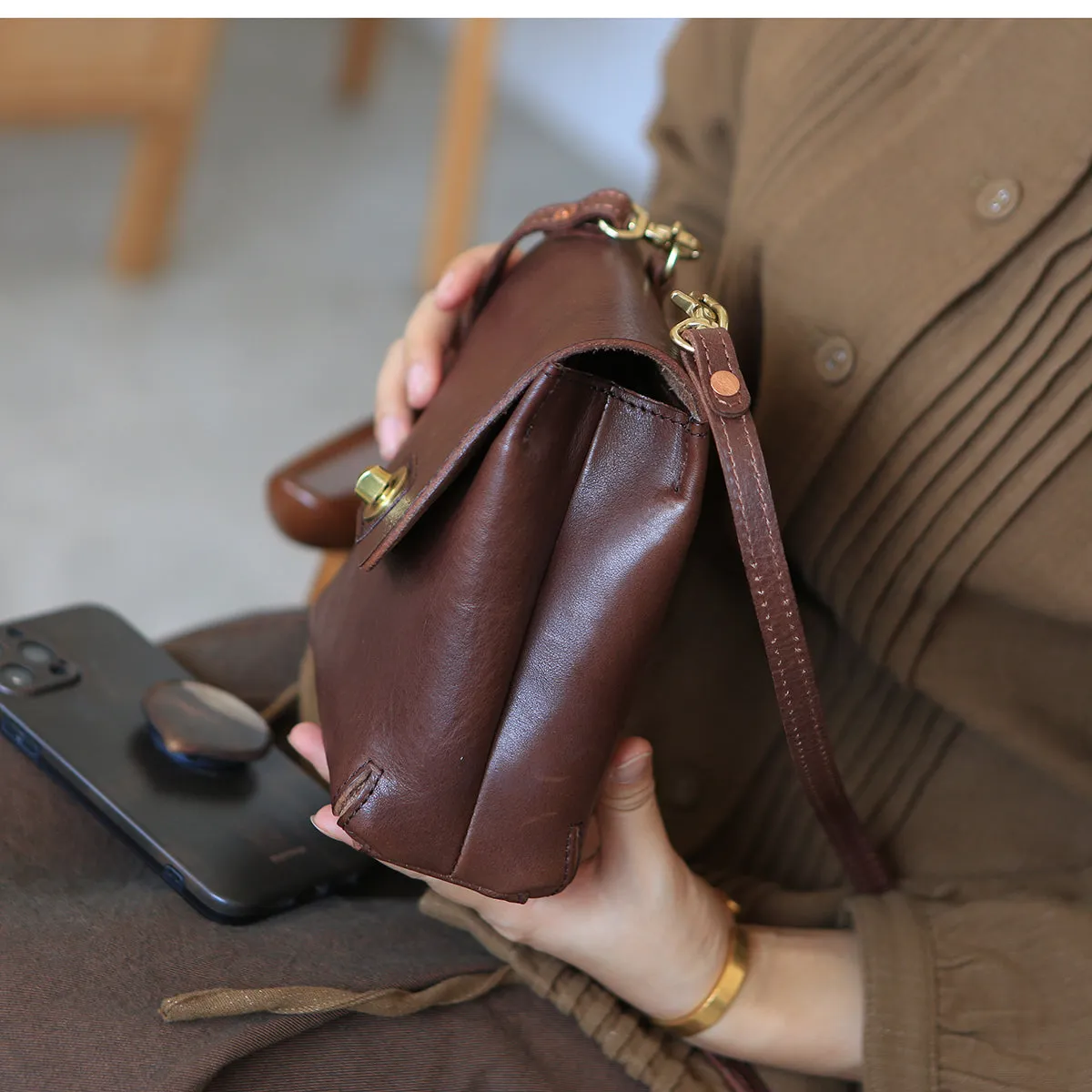 Womens Mini Crossbody Phone Bags Brown Shoulder Bag