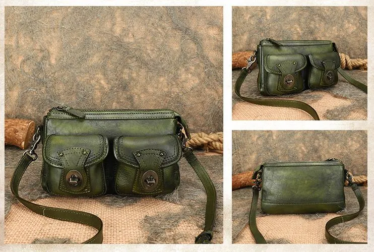 Women's Satchel Shoulder Bag Green Leather Crossbody Purse For Women