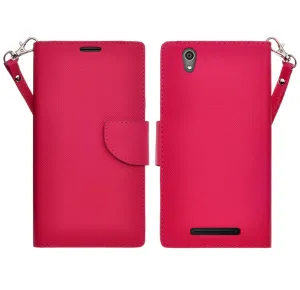 ZTE ZMAX Case, Wrist Strap Magnetic Fold[Kickstand] Pu Leather Wallet Case with ID & Credit Card Slots for ZTE ZMAX - Hot Pink